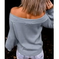 thumbnail image 3 of BKQCNKM Off the Shoulder Sweater Top Oversized Sweaters for Women Black Sweaters for Women Sweaters for Women Long Sleeve Boat Neck Solid Color Womens Sweaters, Gray M, 3 of 6
