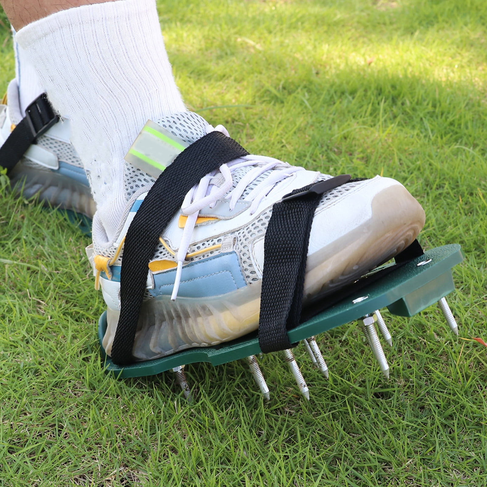 OIUR Lawn Aerator Shoes with Straps Adjustable Design Pre-Assembled Heavy Duty Spiked Sandals Aerator Lawn Tools
