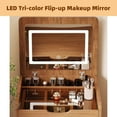 thumbnail image 5 of WARMMUSE 3 in 1 Vanity Desk, Modern Small Makeup Vanity Set with Flip Top Mirror, 3 Drawers, Stool and Glass Desktop for Bedroom, 18.9" W, Walnut, 5 of 9