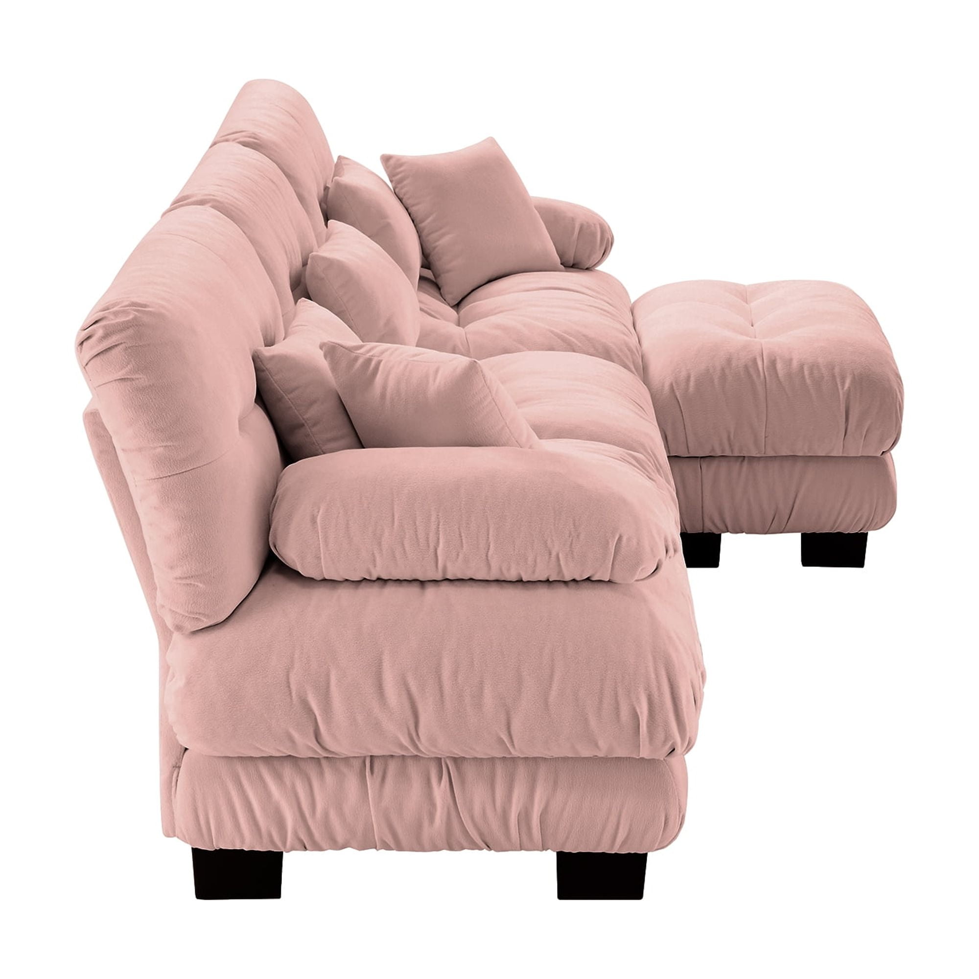 Gewnee Luxury Modular Deep Seat Pink Chenille Sectional Sofa Couch with Convertible Ottoman,Oversized L Shaped Cloud Couch for Living Room