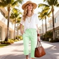 thumbnail image 6 of MLQIDK Womens Capris for Summer Striped Capri Pants Knee Length Elastic Waist Ladies Capris Dressy Casual Striped Capris with Pockets Light Green 2XL, 6 of 7
