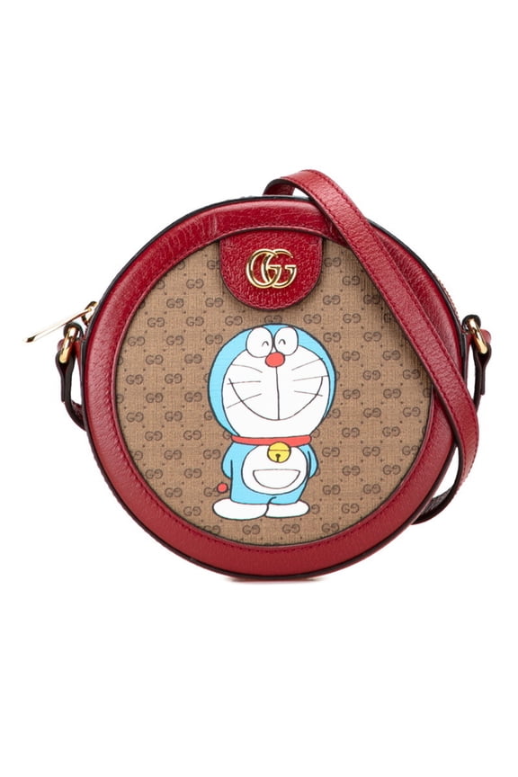 Pre-Owned Gucci x Doraemon Mini GG Supreme Shoulder Bag 625216 Brown and Red Leather... (Good)