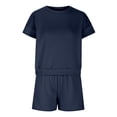 thumbnail image 5 of Nrmvnmi 2 Piece Sets for Women Outfits Short Sleeve Round Neck Solid Color Trendy Casual Sports Tracksuit Loungewear Set Womens Short Sets for Summer Navy MMothers Day Gifts, 5 of 5