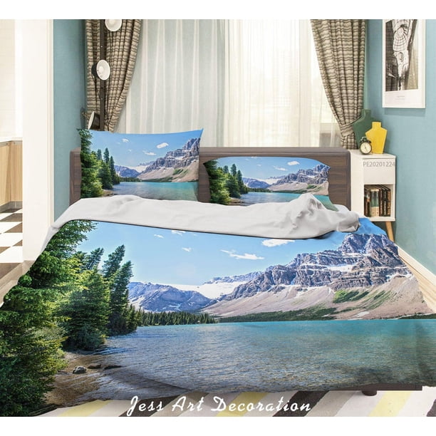 3D Paisaje Verde Bosque Montaña Funda nórdica Juego de edredón Funda nórdica Juego de cama