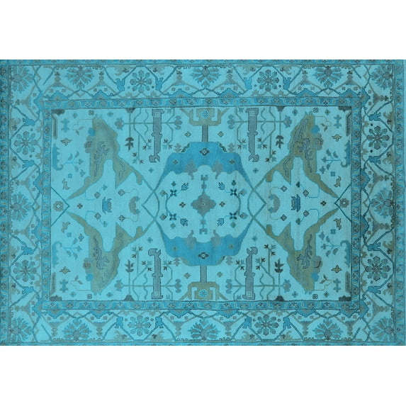 Ahgly Company Indoor Rectangle Oriental Light Blue Industrial Area Rugs, 7' x 9'