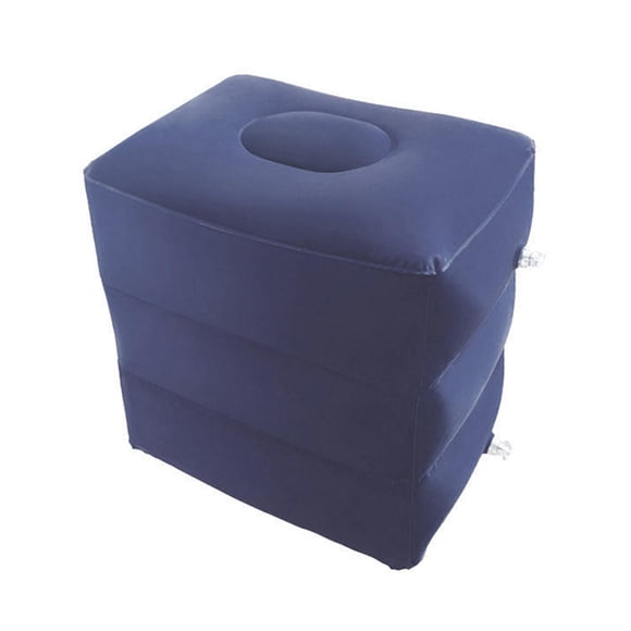 Reposapiés de viaje, taburete de cama de 3 capas con altura ajustable, inflable portátil Azul profundo