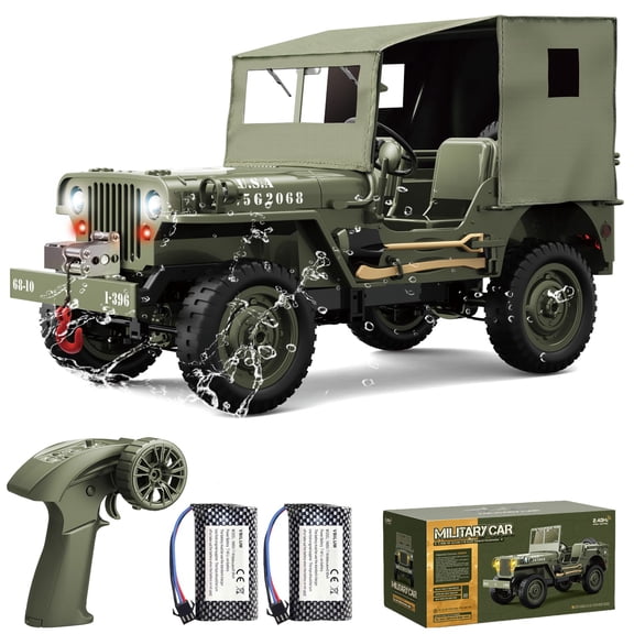 C8815 Remote Control Truck Off Road - 4x4 1/10 Scale Willys Army Rock Crawler RC Truck with Winch&Car Cover, All Terrain Offroad RC Car