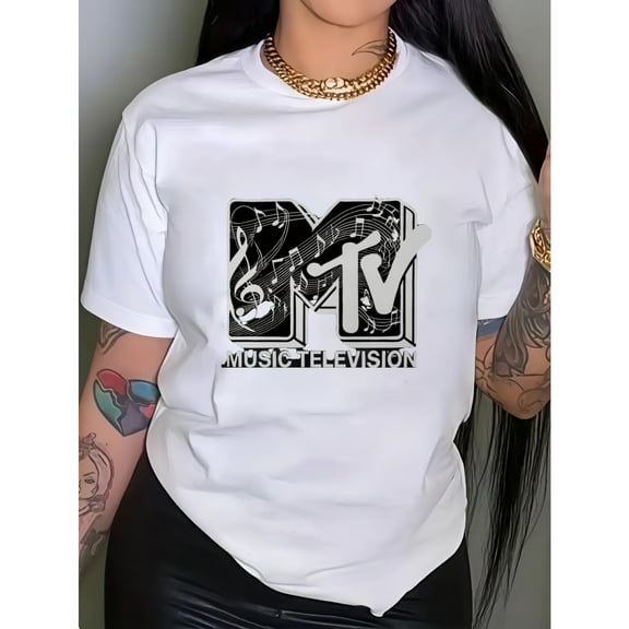 Womens Graphic Logo Tee  White S-5XL Bold Geometric Print T-Shirt Comfort Fit Round Neck Top 100 Percent Cotton Short Sleeve Shirt Casual Summer Wear Machine Washable