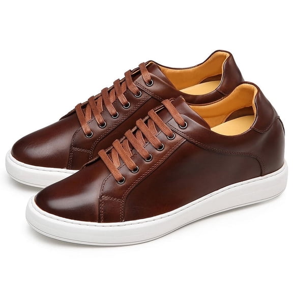 CMR CHAMARIPA Elevator Shoes - Height Increasing Shoes For Men - Brown Leather Casual Sneaker Shoes 7CM / 2.76 Inches Taller
