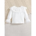 thumbnail image 2 of ZAXARRA Kids Girl Fall Outfits Lace Trim Doll Collar Tie-Up Long Sleeve Tops and Solid Color Ruffles Cake Skirts, 2 of 6