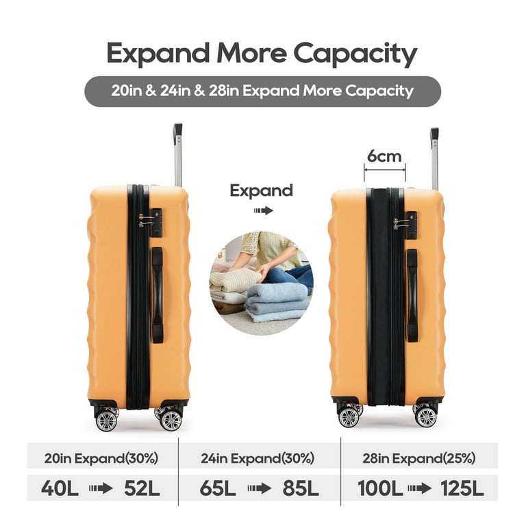SHOWKOO Hard Shell Luggage Sets Expandable Double Spinner Wheels 2-Year  Warranty TSA Lock 3Pcs Suitcase Sets