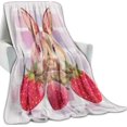 thumbnail image 2 of Big Ears Rabbit Blanket, Plush Animal Ripe Red Strawberry Throw Blankets for Home Bedroom Couch Room Decor, Fluffy Comfortable Warm Throws, for Boys Kids Girls, 60x80 in, 2 of 6