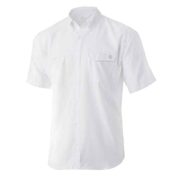 HUK Men's Standard Tide Point Short Sleeve Shirt  Performance Button Down,  White, XX-Large 