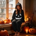 thumbnail image 6 of HNMKIU Unisex Pajamas For Men Women, Halloween Cosplay Pumpkin Face Hooded Loose Long Sleeve Onesie Home Sleepwear Black,L, 6 of 9
