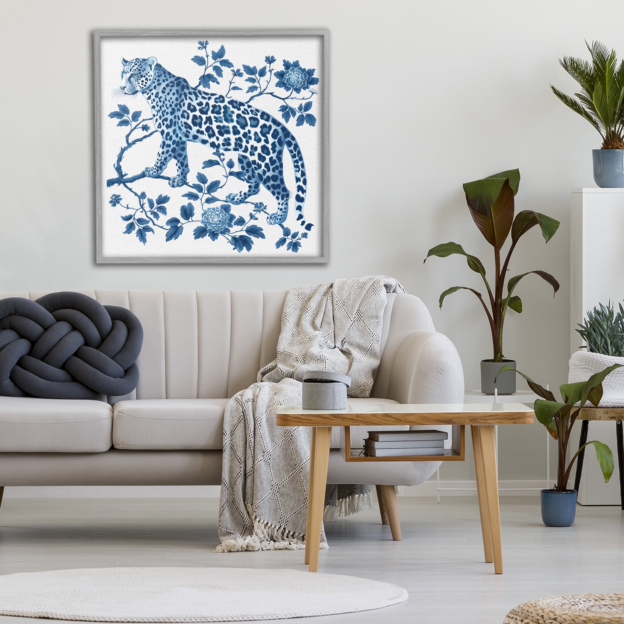 Traditional Ornate Floral Leopard Gray Framed Giclee Art, design by Lettered and Lined
