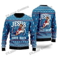 thumbnail image 4 of Suéter navideño feo con estampado 3D de Jiu Jitsu con Jesús te respalda para hombres y mujeres, suéter de punto cálido e informal para invierno MY20, 4 of 5