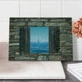 thumbnail image 2 of Nautical Cutting Board, Image of a Sailing Boat from Stone Window Narrow Perspective Idyllic Mediterranean, Decorative Tempered Glass Cutting and Serving Board, Small Size, Grey Blue, by Ambesonne, 2 of 5