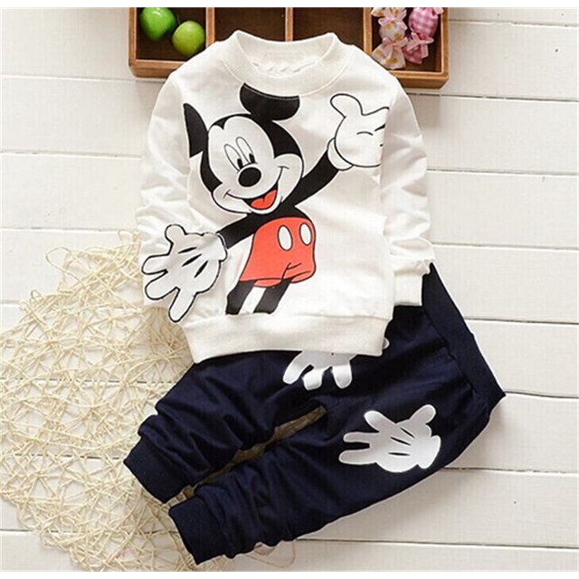Conjuntos de ropa de dibujos animados de Mickey Mouse Minnie para bebés, niños y niñas, trajes de moda de manga larga de algodón para niños, ropa para niños 4T Gao Jinjia LED