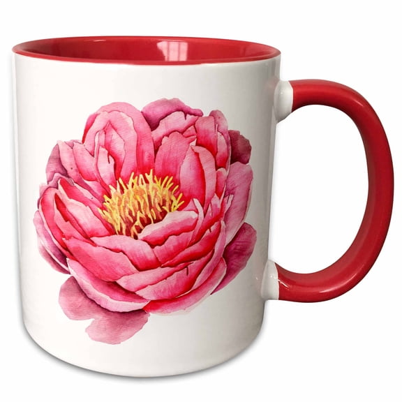 3drose, Pretty Watercolor Pink Peony Flower Bloom, 11oz Two-tone Red Mug