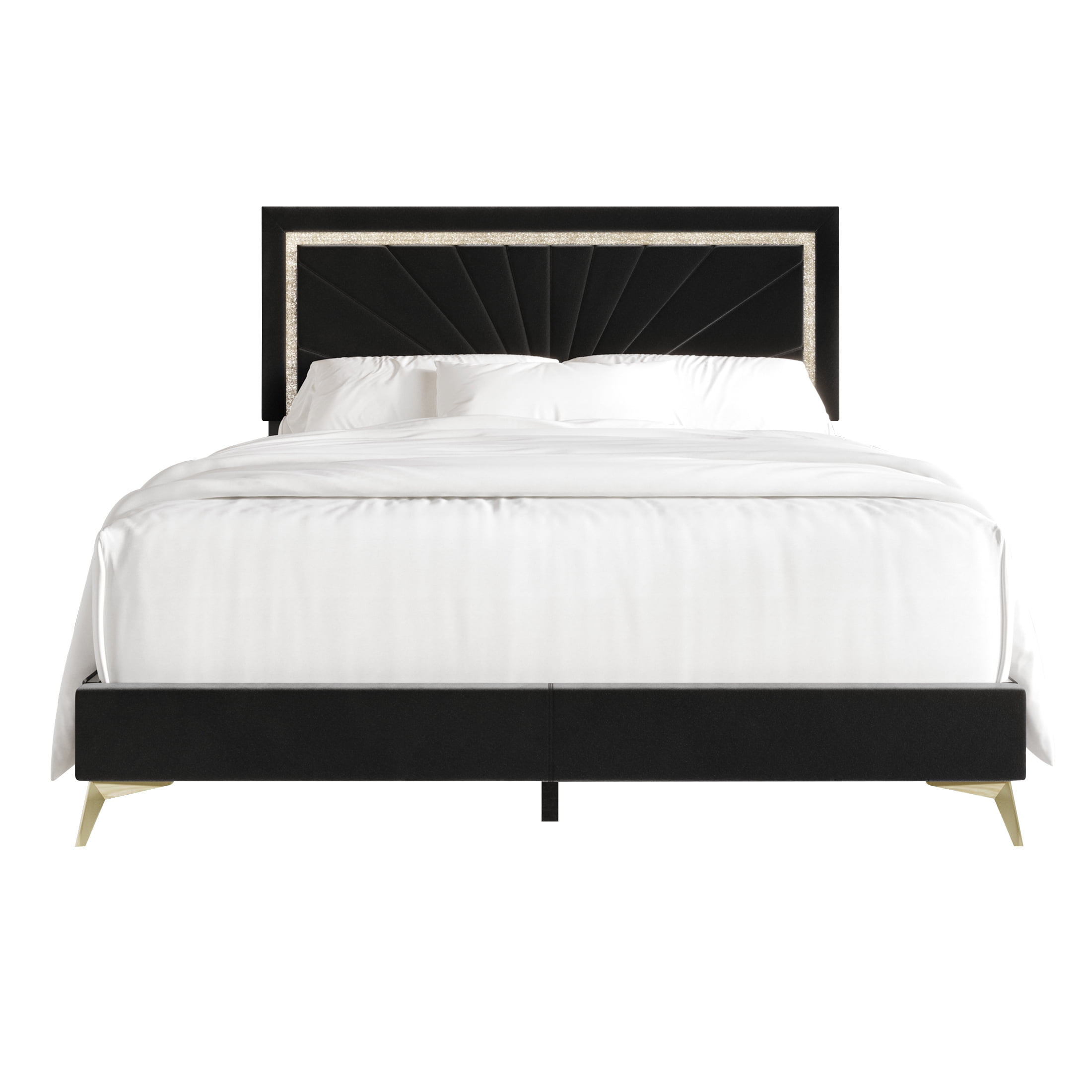 Castle Place Luxurious Diamond Strip Velvet Upholstered Bed Black, King