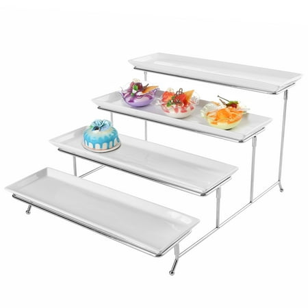 MyGift 4 Tier White Ceramic Display Trays with Chrome Plated Metal Stand