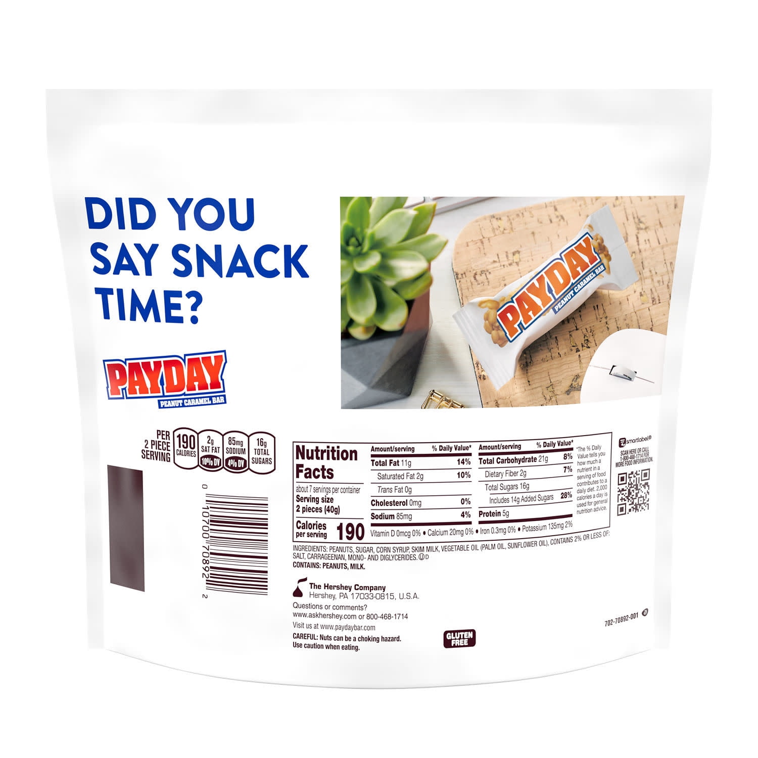 Payday Peanut Caramel Snack Size Candy, Bag 10.4 oz