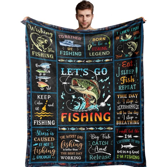 Fishing Gifts for Men Unique, Fishing Gifts, Funny Fishing Gifts for Boys/Women, Mens Fly Fishing Gift, Gifts for Men Who Love Fishing, Gifts for Fisherman, Bass Fishing Gift Blanket 50” x 60”
