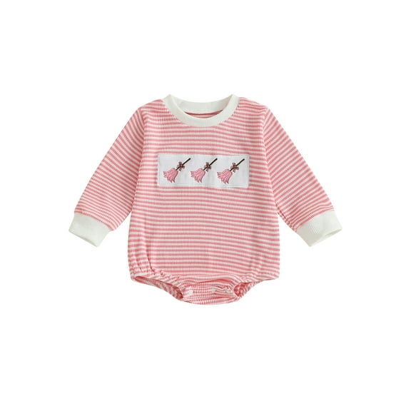 Rovasas Baby Girl Striped Sweatshirt Romper Broom Long Sleeve Bodysuit