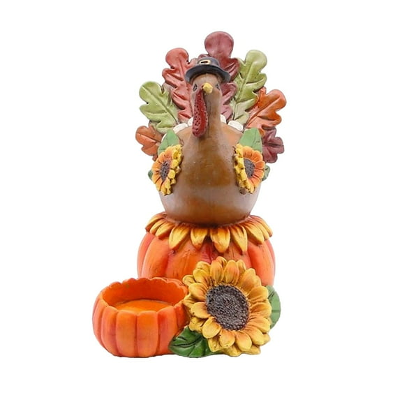 Thanksgiving Turkey Candlestick with Pumpkin Base, Resin Harvest Table Centerpiece Decor for Autumn Holiday Home Decoration, Reusable Thanksgiving Party Lantern