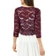 thumbnail image 3 of Inspire Chic Cárdigan de Encaje Floral para Mujeres con Mangas 3/4, Top Transparente, Burdeos, 2XL, 3 of 7