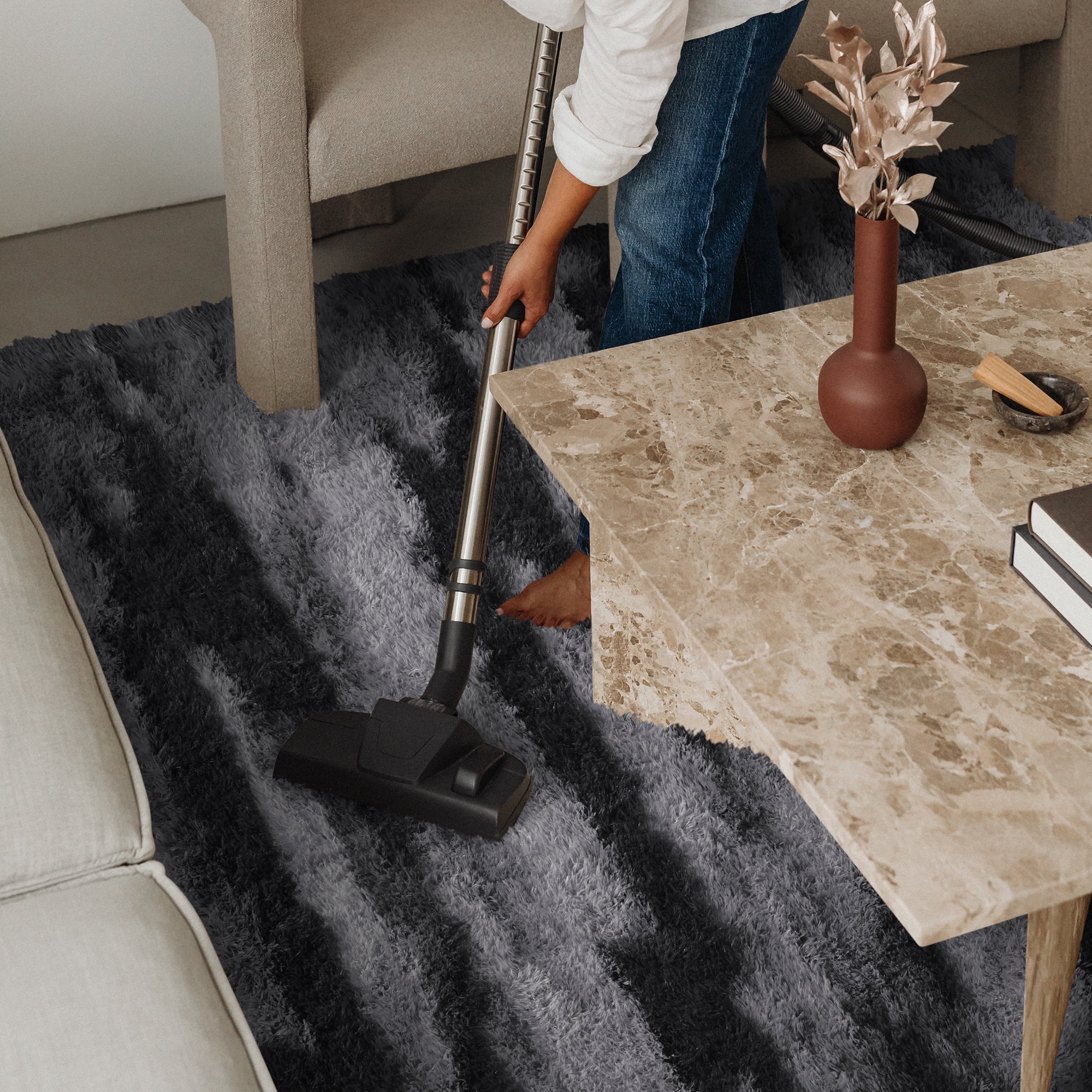Cydiria Modern Charcoal Plush Area Rug Scandinavian Shaggy Carpet for Living Room, 8' x 10'