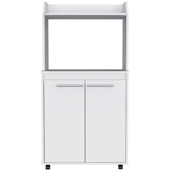 Newboti Furniture Kira Kitchen Kart, Double Door Cabinet, One Open Shelf, Two Interior Shelves -White 32025