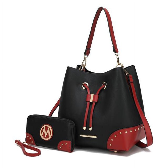 MKF Collection by Mia K. MKF-CB-X621-2BK-WN Bella Color Block Premium Bucket & Wallet, Wine