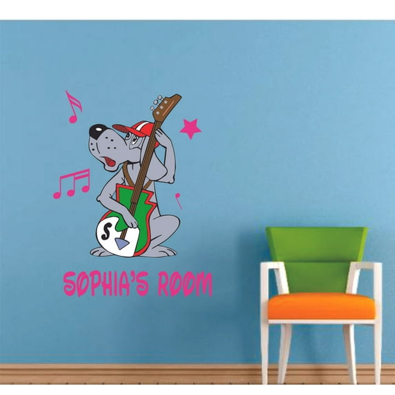 Cute Dog And Guitar Musical Notes Decors Wall Sticker Art Design Decal for Girls Boys Kids Room Bedroom Nursery Kindergarten House Fun Home Decor Stickers Wall Art Vinyl Decoration (30x27 inch)
