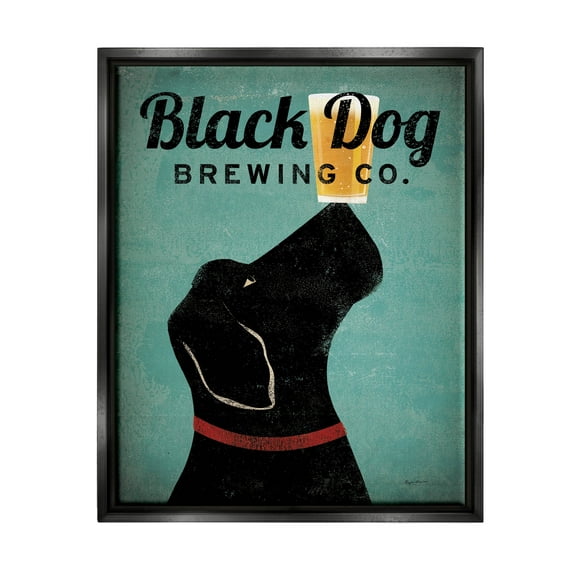 Stupell Industries Black Dog Brewing Antique Beer Sign Graphic Art Jet Black Floating Framed Canvas Print Wall Art, Design by Ryan Fowler