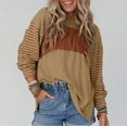 thumbnail image 4 of WREESH Womens Fashion T-Shirts Color Block Spring And Fall Pullover Long Sleeve Round-Neck Blouse Tops Pullover Khaki, 4 of 6