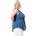 thumbnail image 4 of Women's Plus Size Shirts Denim V Neck Drawstring Waist Sleeveless Chambray Tops Blue 4X, 4 of 7