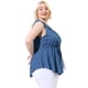 thumbnail image 4 of Women's Plus Size Shirts Denim V Neck Drawstring Waist Sleeveless Chambray Tops Blue 4X, 4 of 7