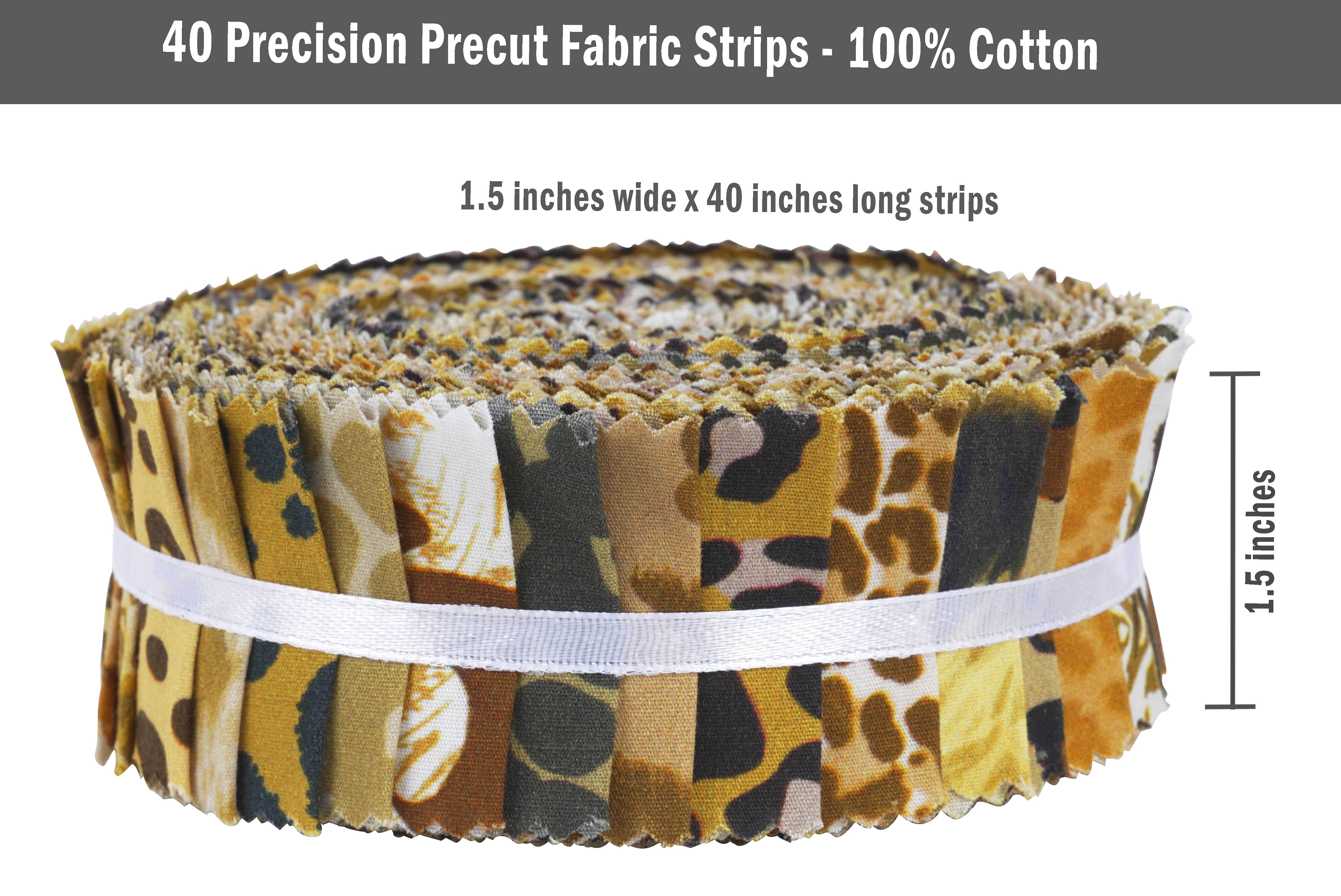 Soimoi 40Pcs Floral Artistic Print Precut Fabrics Strips Roll Up 1.5x42inches Cotton Jelly Rolls For Quilting - Light Brown