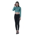 thumbnail image 2 of Moomaya Womens Basic Long Sleeve Solid Crop Tops Zipper Slim Fit Sports Summer T Shirt, 2 of 7