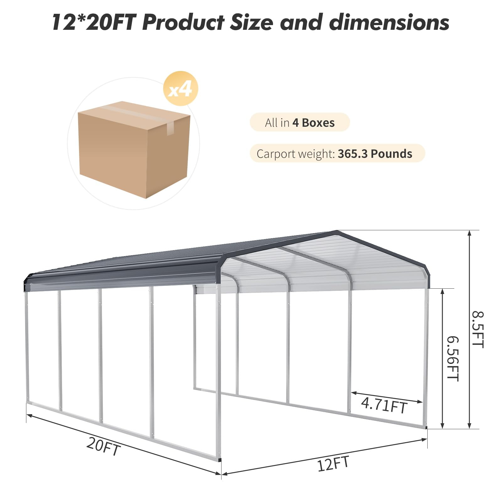 Luku Outdoor Carport, 12’x20' Heavy-Duty Metal Carport,Metal Carport with Galvanized Steel Roof and Frame,Upgraded Extra Large Metal Garage for Pickup, Car, Boatand Tractors,Trucks, and Tractors