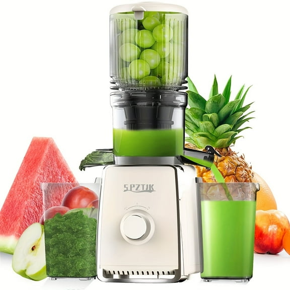 Cold Press Juicer with 5.3" Large Feed Chute for Whole Fruits Vegetables, 300W Slow Masticating Juicer Machine, High Yield Juice Extractor, Self-Feeding, Quiet Motor, Easy to Clean