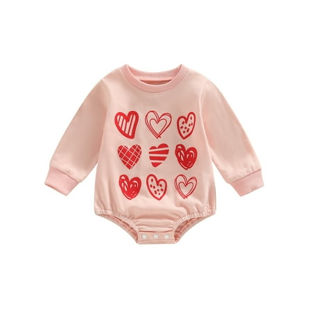 

Newborn Baby Girls Romper Valentine s Day Clothes Heart Cartoon Print Jumpsuit Long Sleeve Bodysuit