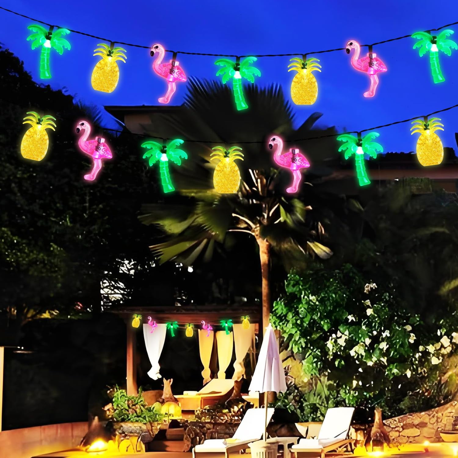 Lichterkette Hawaii – 3 M, 20 LED, Tropisch Mit Ananas, Flamingo & Palmen, Batteriebetrieben, Für Party & Deko