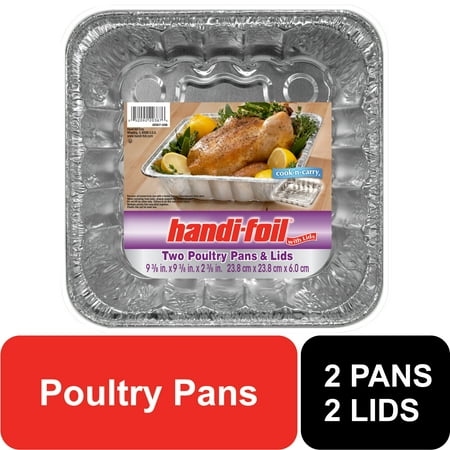 Handi-Foil Square Aluminum Poultry Pans w/ Lids, 2 Count