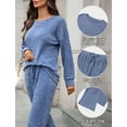 thumbnail image 5 of FEOYA Ladies Matching Pajamas 2 Piece Womens Ribbed Knit Pajamas Set Long Sleeve Lounge Outfits Fall Cozy Sleepwear L Blue, 5 of 7