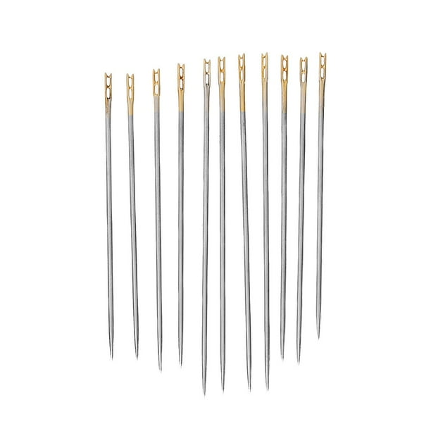 12 Pcs Self Threading Sewing Needles Two Holes 4.2cm(1 5/8") , 3.8cm(1
