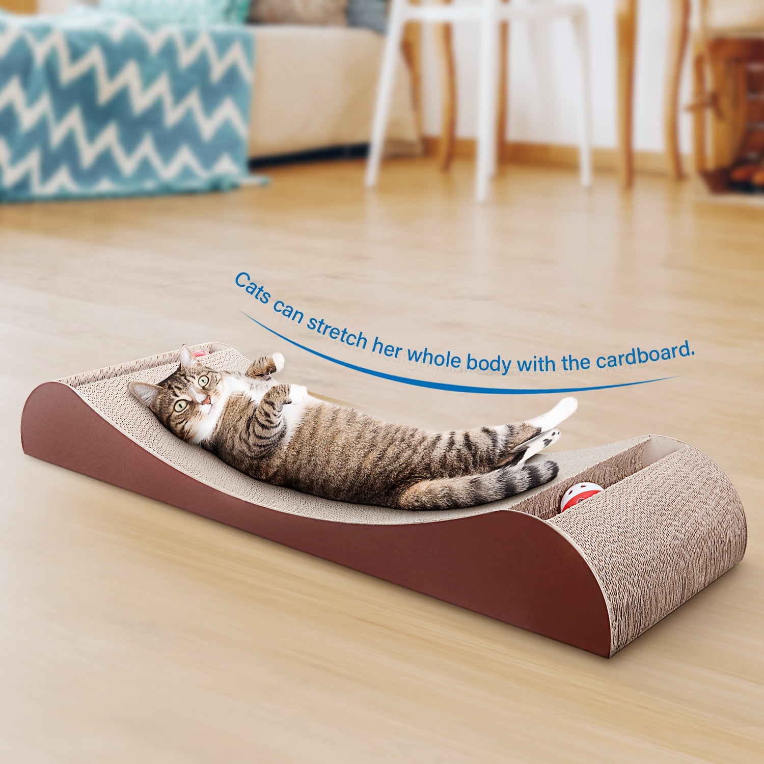 Pefilos 30" Cat Scratcher Cardboard Bed Bone Cat Scratching Pads Corrugated Cat Scratch with Bell Ball Toy, Brown Pefilos 30" Cat Scratcher Cardboard Bed Bone Cat Scratching Pads Corrugated Cat Scratch with Bell Ball Toy, Brown