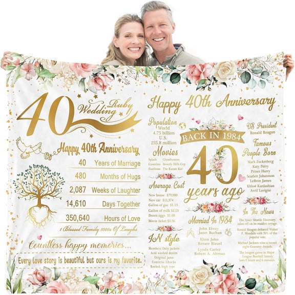 Happy 40th Anniversary Blanket, 40th Ruby Wedding Anniversary Him Her, Wedding Keepsake Married In 1984 Blanket, 1984 News Blanket, 30x40in Fleece Blanket