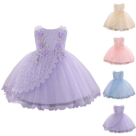 Trendfront Baby Girls Princess Party Dress Mini Sleeveless Crew Neck Toddler Sequin Floral Mesh Tutu Skirt Special Occasion Wear